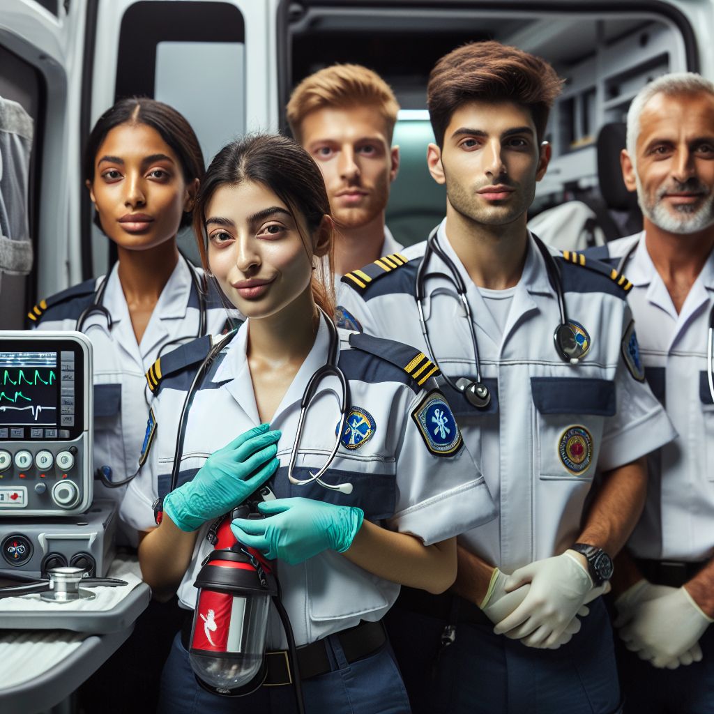 Emergency medical team from Alanya 1 Nolu Acil Sağlık providing care to a patient inside an ambulance.