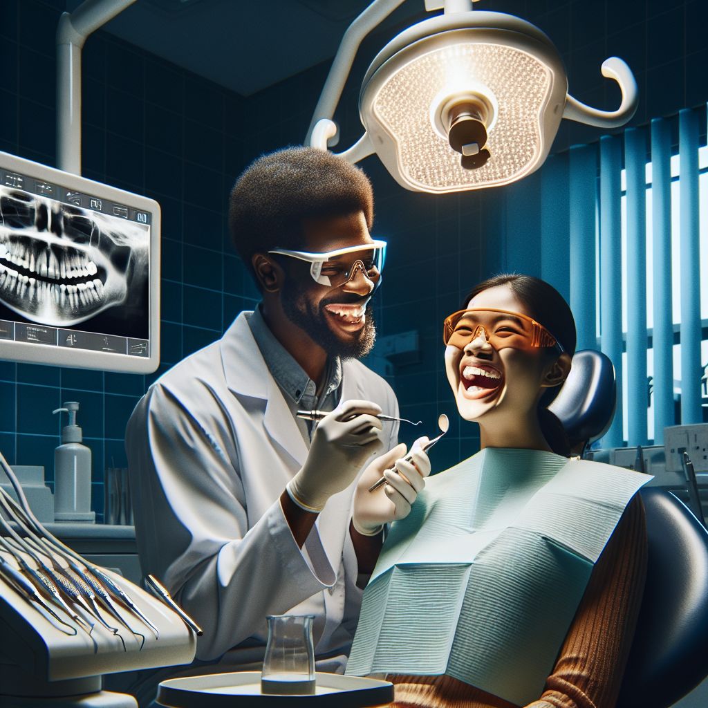 Dentist providing dental care to a smiling patient at Alanya ALL Dental Diş Polikliniği