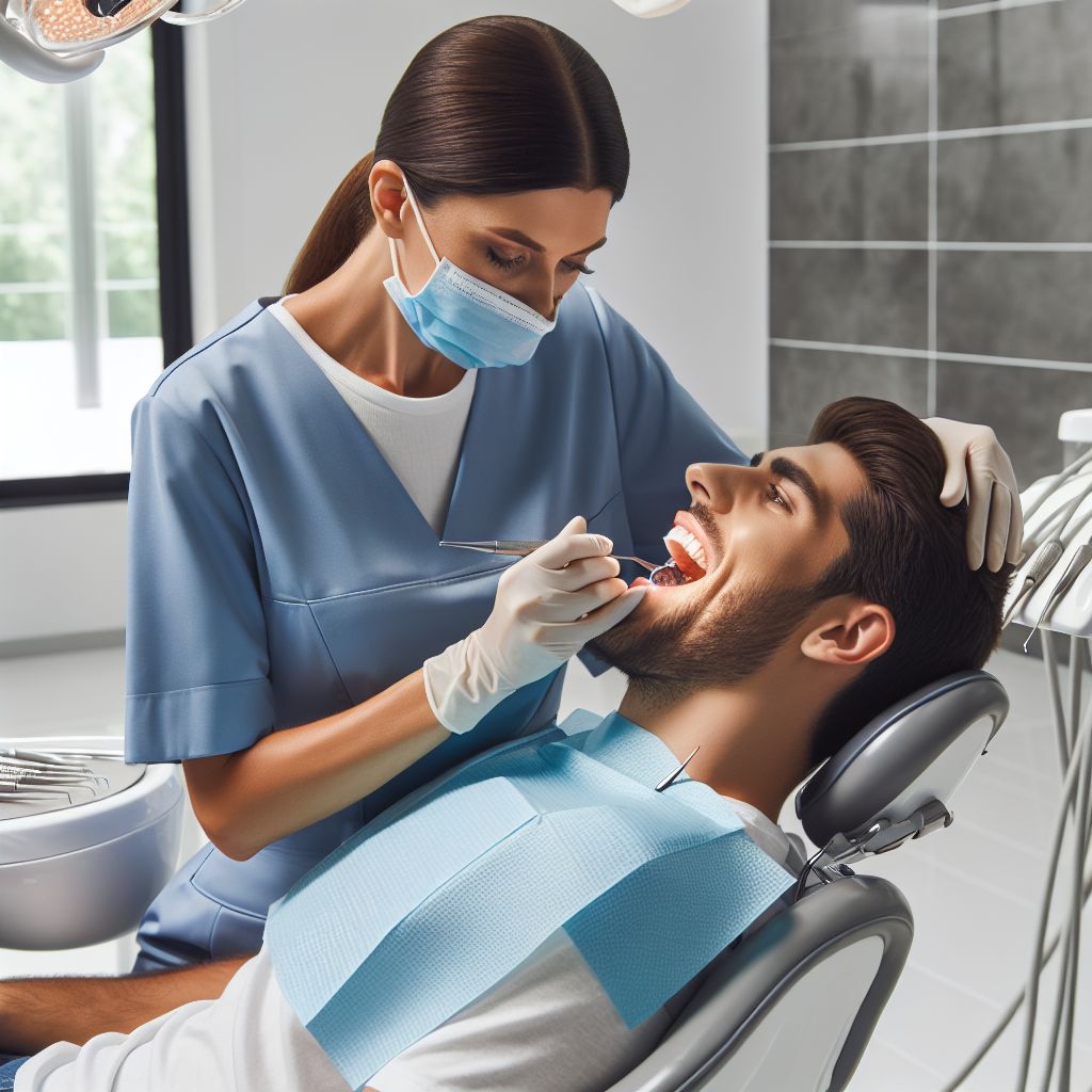 Dentist performing a dental implant procedure at Alanya Dental Hospital.