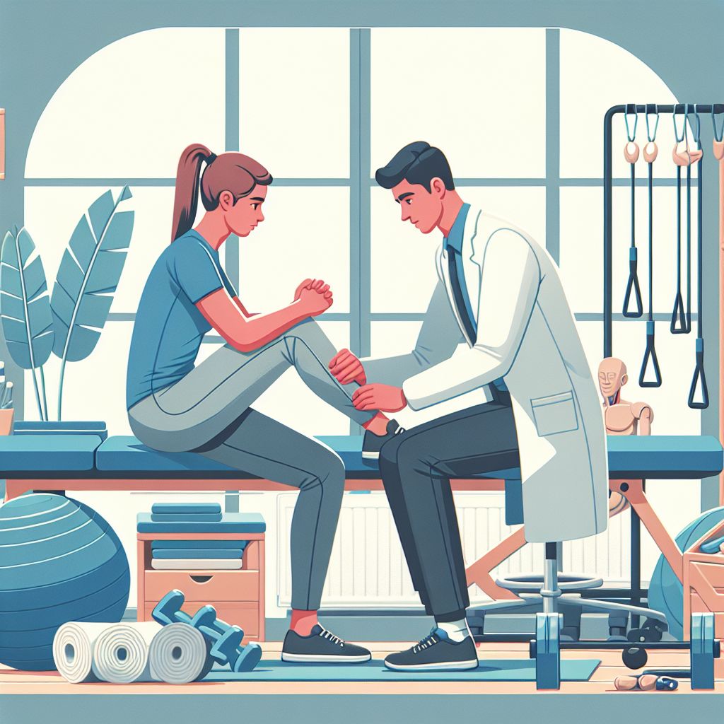 Physiotherapist assisting a patient in rehabilitation exercises
