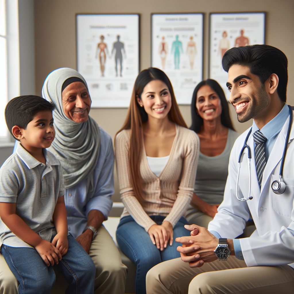 Healthcare professional with a family at Alanya Güzelbağ Aile Sağlığı Merkezi