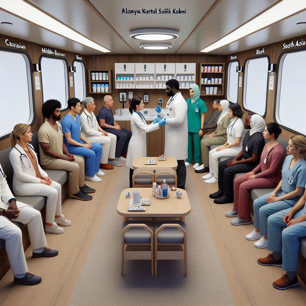 Healthcare professionals assisting patients inside Alanya Kartal Sağlık Kabini.