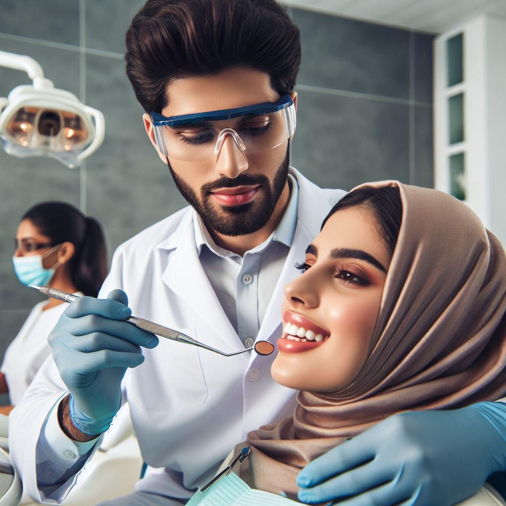 Dentist conducting a thorough dental check-up on a patient at Alanya Özel Alaiye Beyaz Diş Polikliniği.