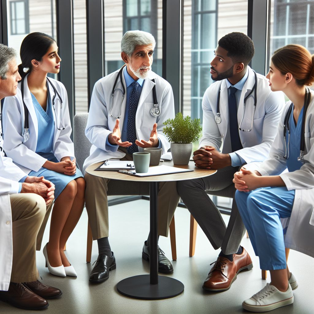 Specialist doctors discussing patient care at Alanya Özel Konaklı Polikliniği.