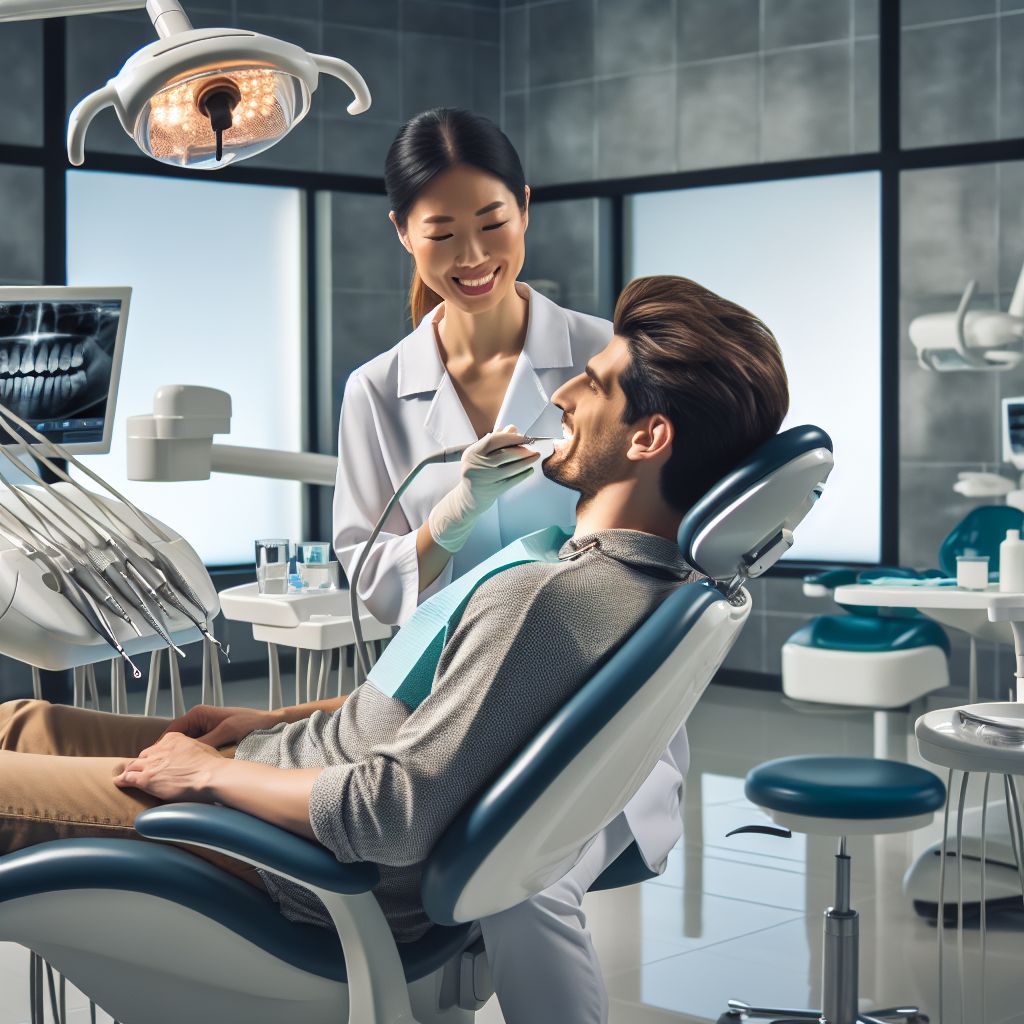 Dentist performing teeth whitening at EU DENT Ağız ve Diş Sağlığı