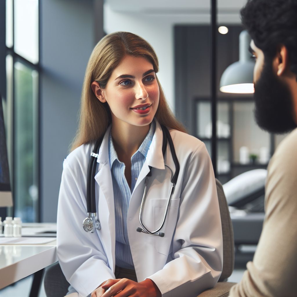A doctor providing care and consultation at Kestel Alanya Polikliniği
