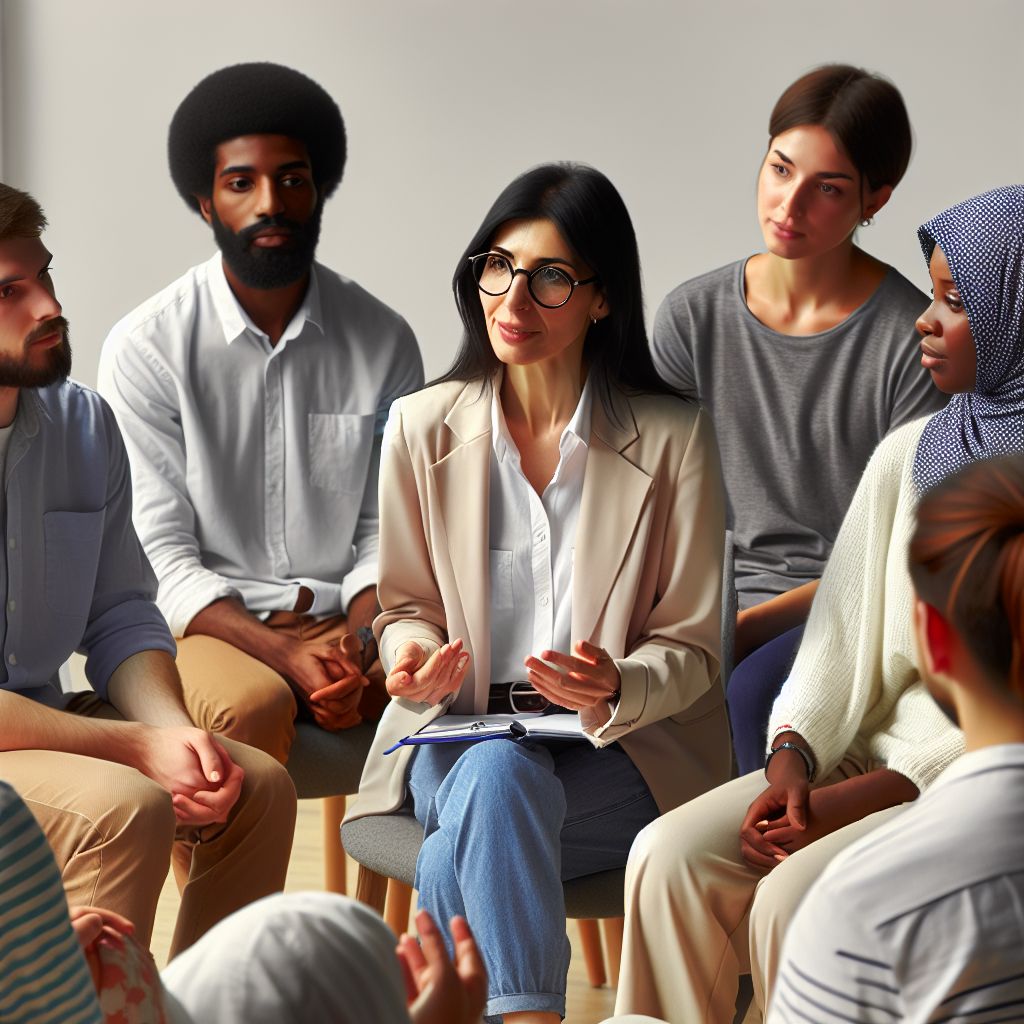 Uzman Klinik Psikolog Sibel Şen leading a group therapy session