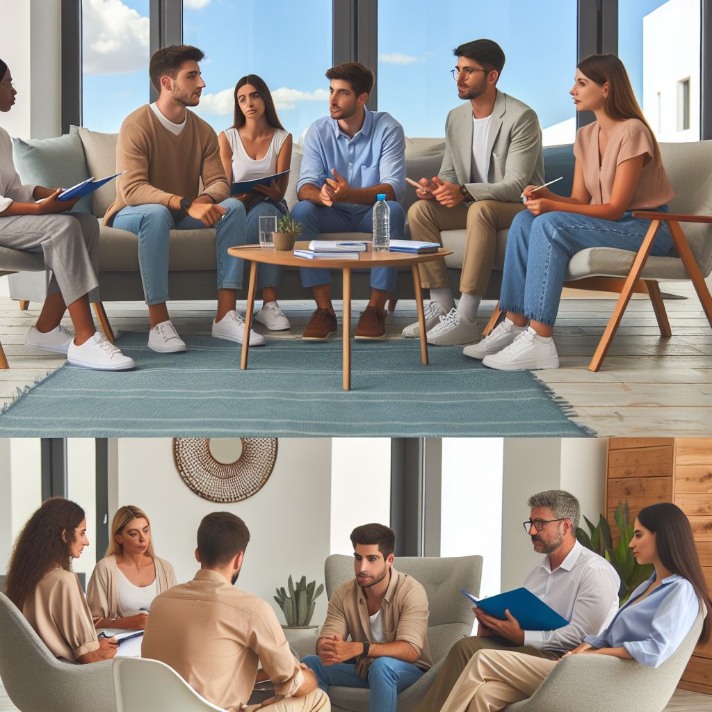 Participants engaged in group therapy at Olympos Psikolojik Danışmanlık Alanya